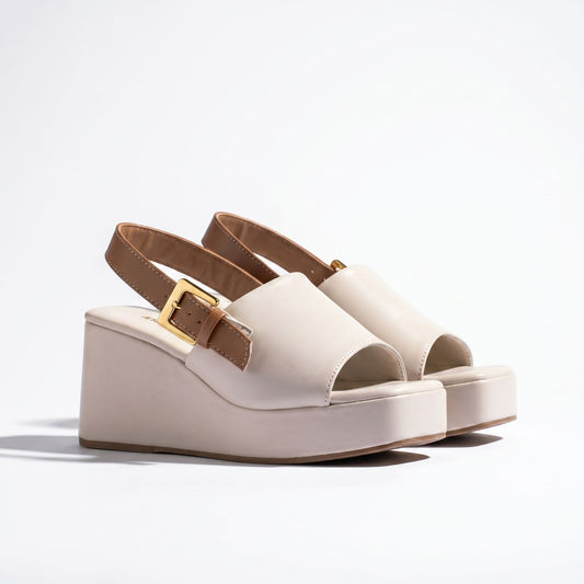 Sandales Blanches Plateforme à Boucle Dorée